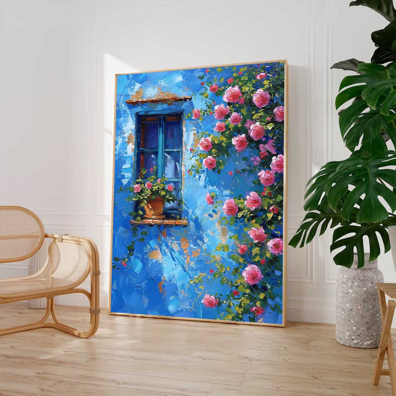 Large Textured Art Flowers On The Building Acrylic Painting Canvas Original Floral Painting Home Decor