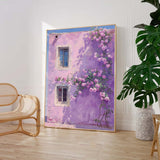 Original Floral Painting Flowers And Purple Building Acrylic Painting Canvas Large Textured Art Home Decor