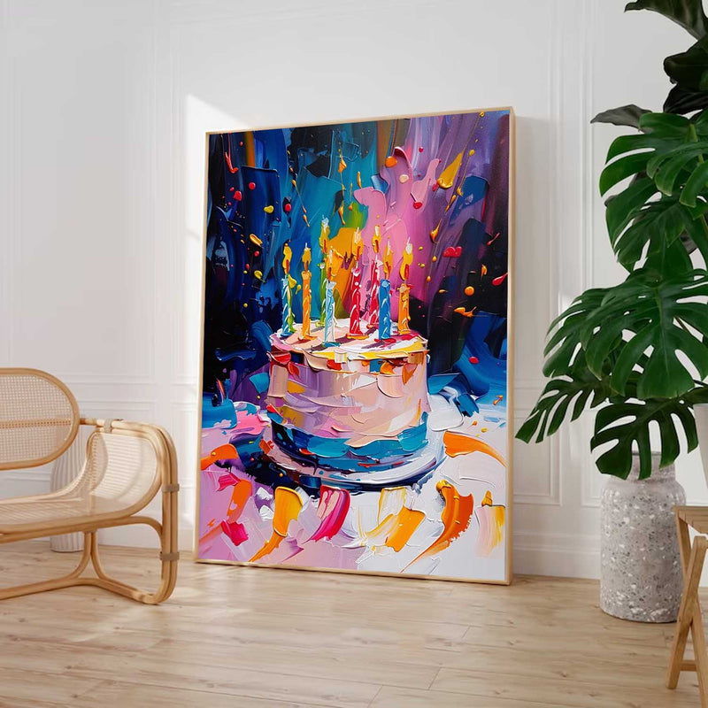 Big Original Artwork Abstract Still Life Painting Colorful Cream Cake Acrylic Painting On Canvas Framed Birthday Gift