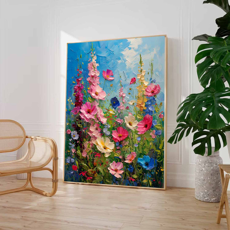 Colorful Flowers Acrylic Painting Canvas Large Textured Art Original Floral Painting For Living Room