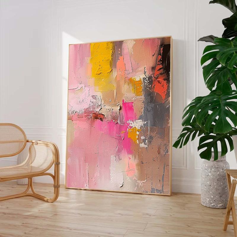 Large Modern Acrylic Painting On Canvas Pink Texture Color Abstract Oil Painting Original Artwork Decor