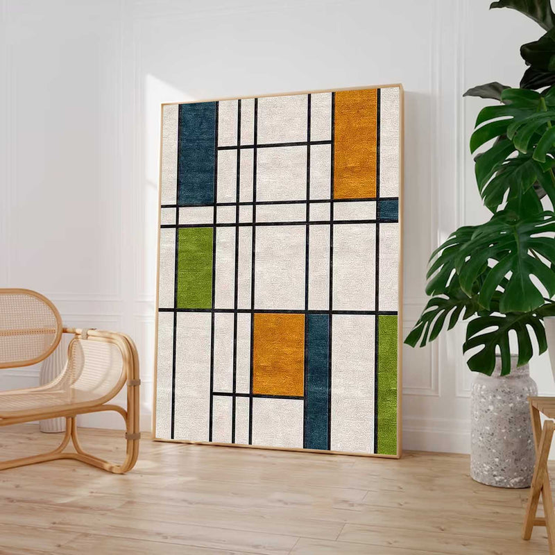 Original Abstract Oil Painting On Canvas Geometric Color Blocks Modern Wall Art Large Acrylic Painting Framed