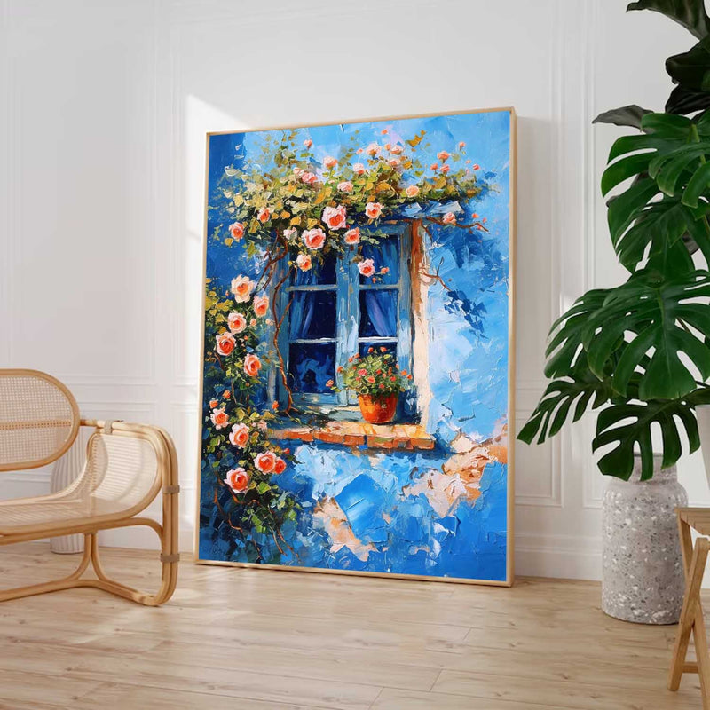 Flowers On The Building Acrylic Painting Canvas Large Textured Art Original Floral Painting Home Decor