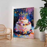 Original Artwork Abstract Still Life Painting Double Cream Cake Acrylic Painting On Canvas Framed Birthday Gift