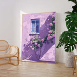 Flowers And Purple Building Acrylic Painting Canvas Large Textured Art Original Floral Painting Home Decor