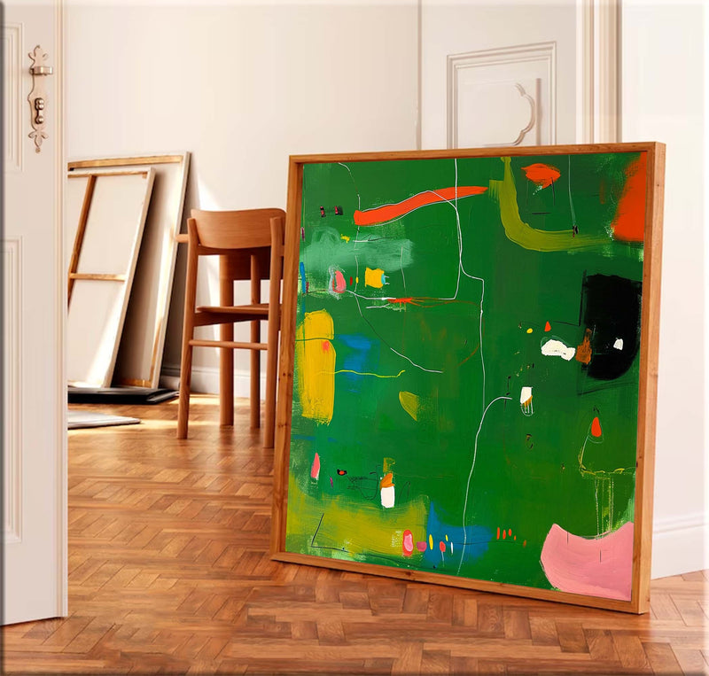 Square Abstract Texture Oil Painting Bright Green Large Acrylic Painting Canvas Original Modern Wall Art For Living Room