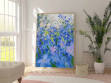 Modern Blue Purple Flower Wall Art Abstract Acrylic Painting On Canvas Large Enchanting Floral Artwork