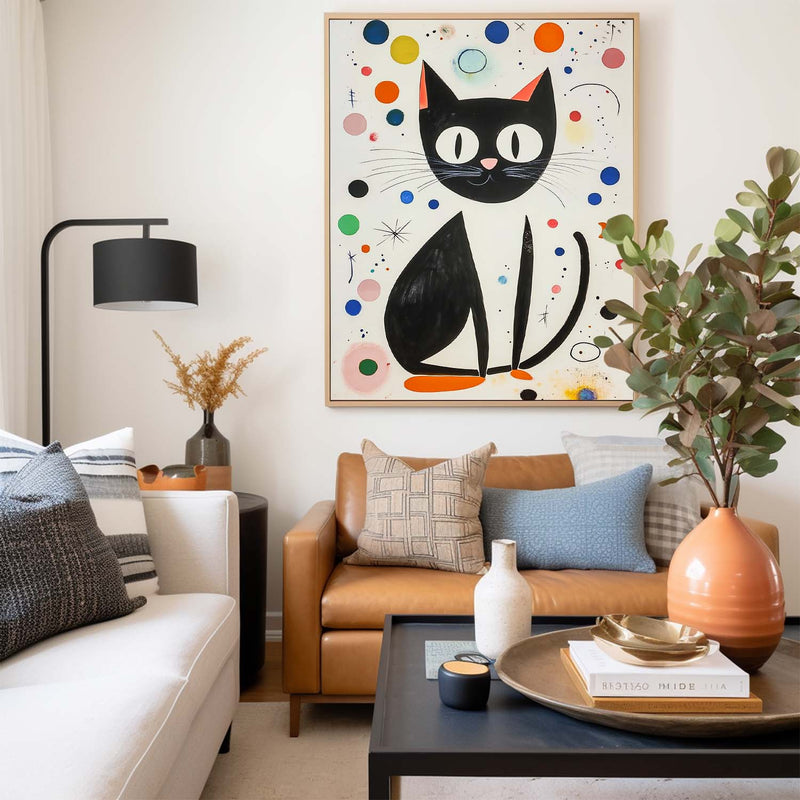 Joan Miró Style Abstract Cat Acrylic Painting Colorful Modern Cat Oil Painting Pop Artwork Home Decor