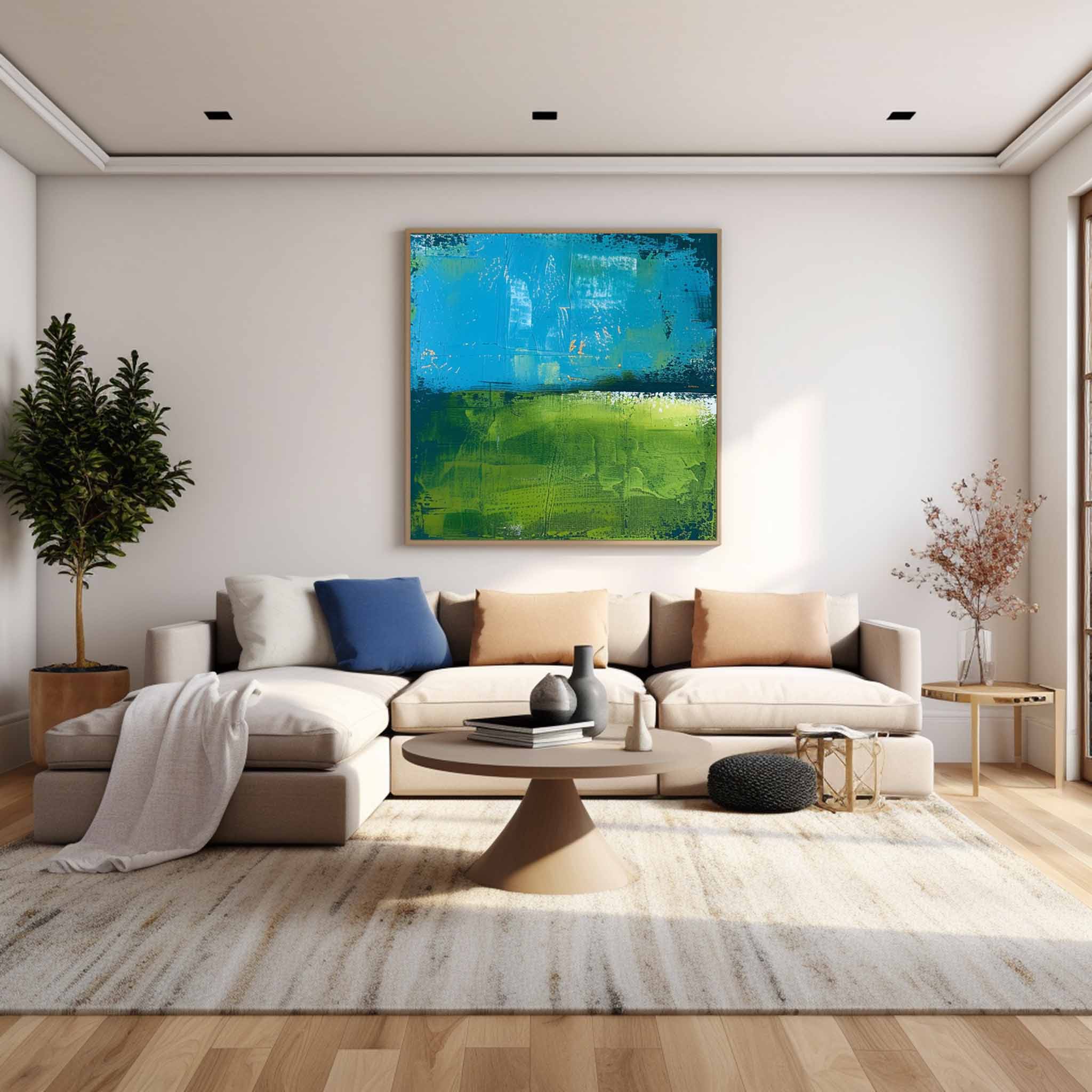 Original Wall Art  Blue And Green Large Abstract Oil Painting On Canvas Modern Nature Art for Living Room