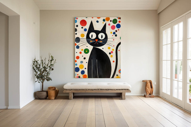 Large Artwork Joan Miró Style Abstract Cute Cat Acrylic Painting Colorful Modern Cat Oil Painting Home Decor