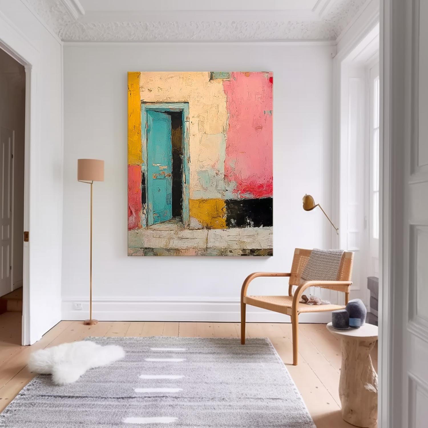 Abstract Acrylic painting Large Architectural Door Painting Framed Original Vibrant Doorway Wall Art