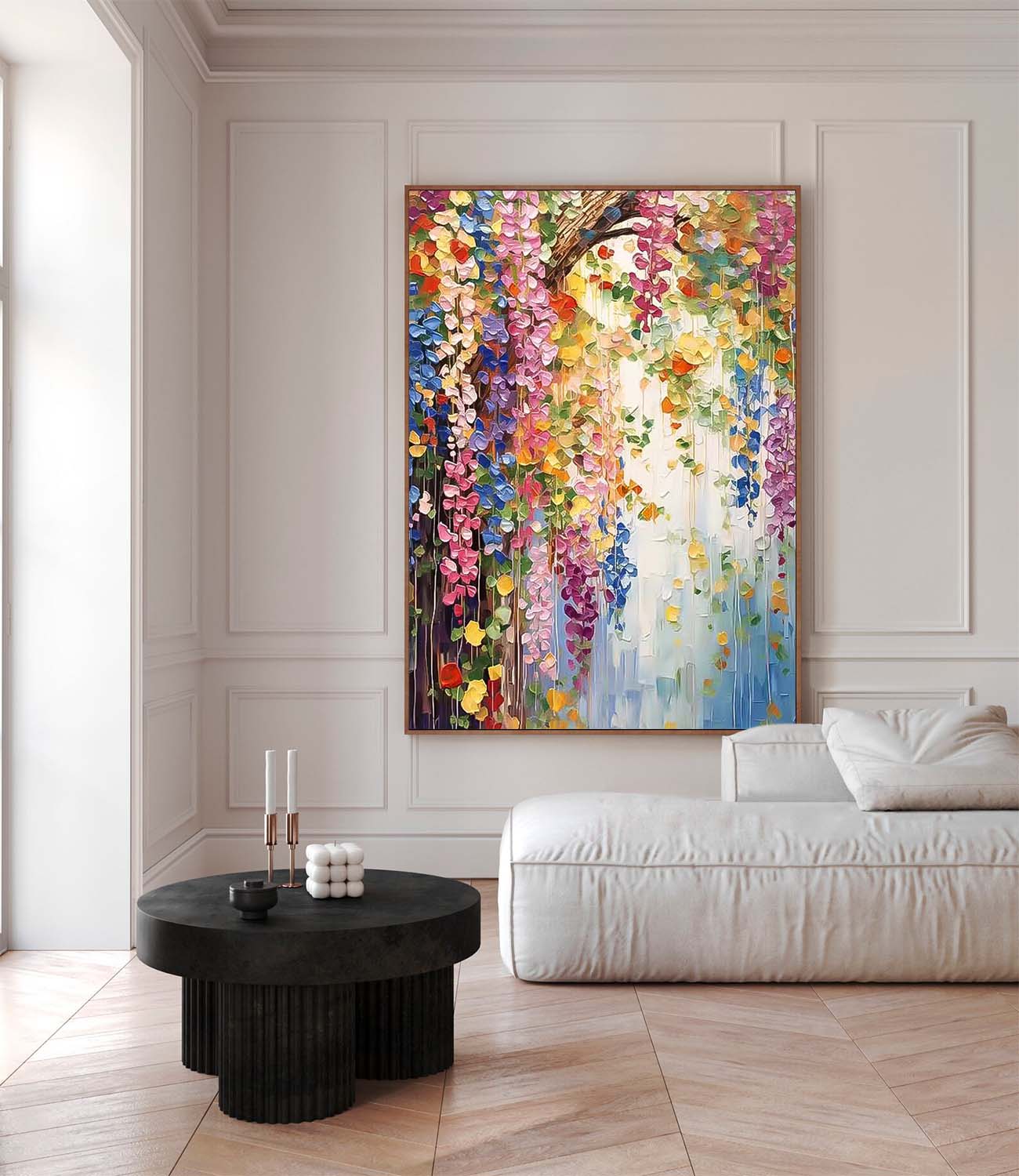 Colorful Petal Abstract Acrylic Painting On Canvas Contemporary Flower Waterfall Wall Art Spring Artwork