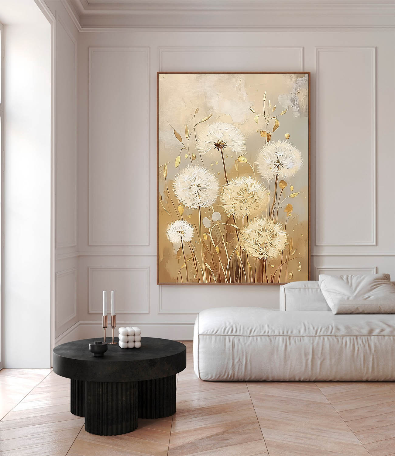 Large Original Texture Flowers Art Abstract Flower Oil Painting on Canvas Delicate Dandelion Painting Wall Decor