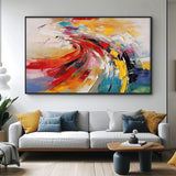 Bright Modern Abstract Canvas Painting Big Texture Colorful Abstract Wall Art Framed For Living Room