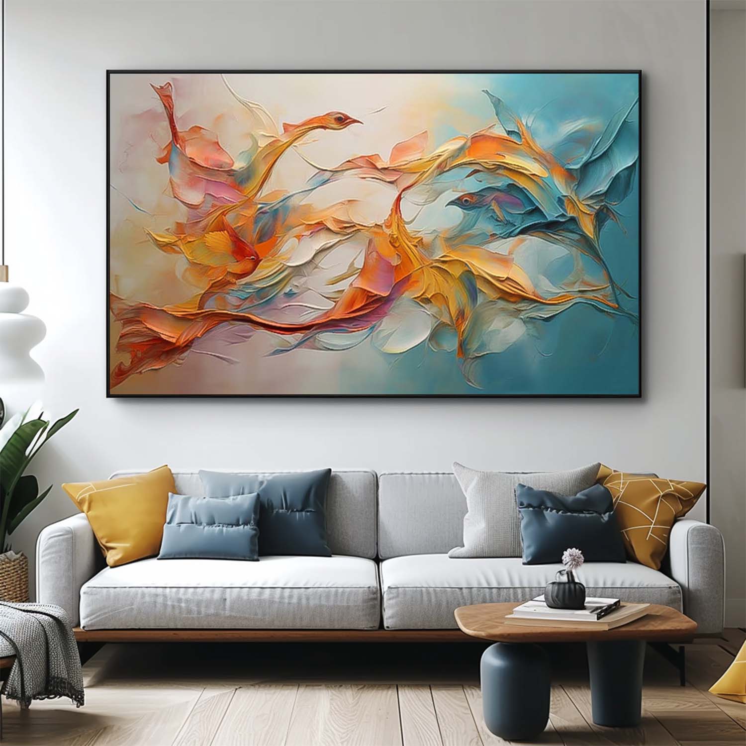 Large Texture Original Abstract Phoenix Wall Art Vibrant Color Abstract Bird Paintings Online Contemporary Artwork