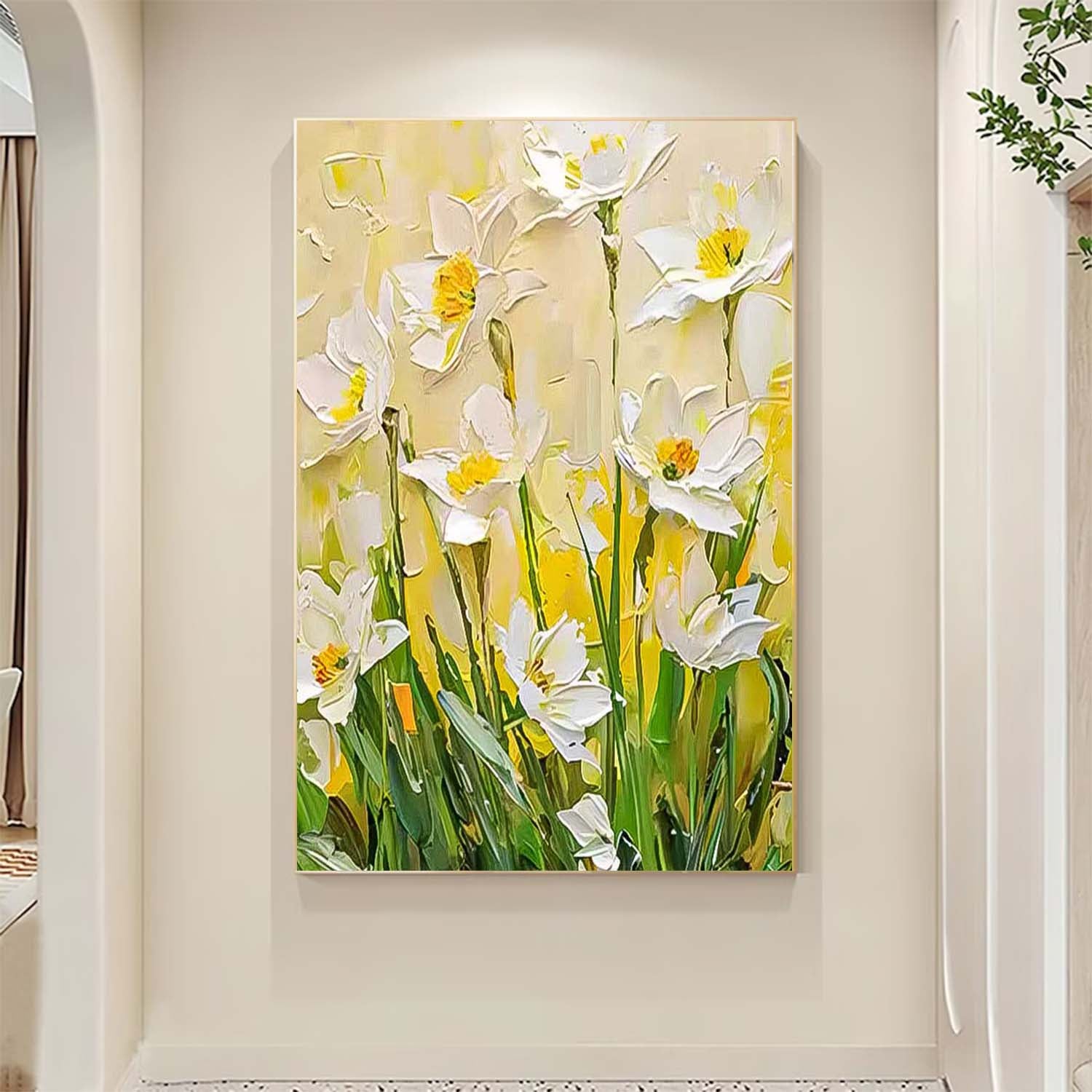 Large Original Texture Contemporary Flowers Artwork Abstract Bright Yellow Flower Oil Painting On Canvas