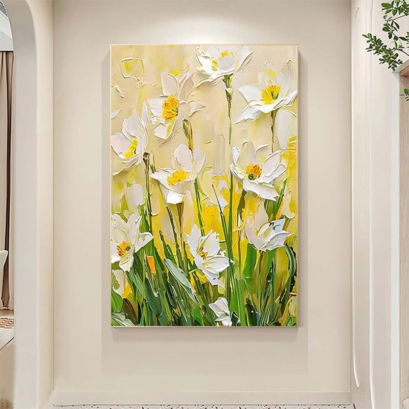 Large Original Texture Contemporary Flowers Artwork Abstract Bright Yellow Flower Oil Painting On Canvas