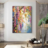 Colorful Petal Abstract Acrylic Painting On Canvas Contemporary Flower Waterfall Wall Art Spring Artwork