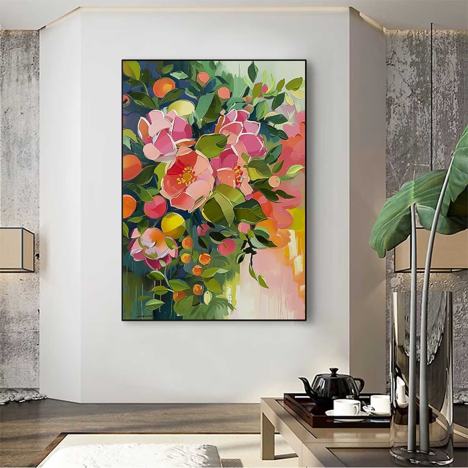 Custom Painting Boho Wall Decor Abstract Peony Flower Oil Painting on Canvas Large Original Watercolor Flowers Art