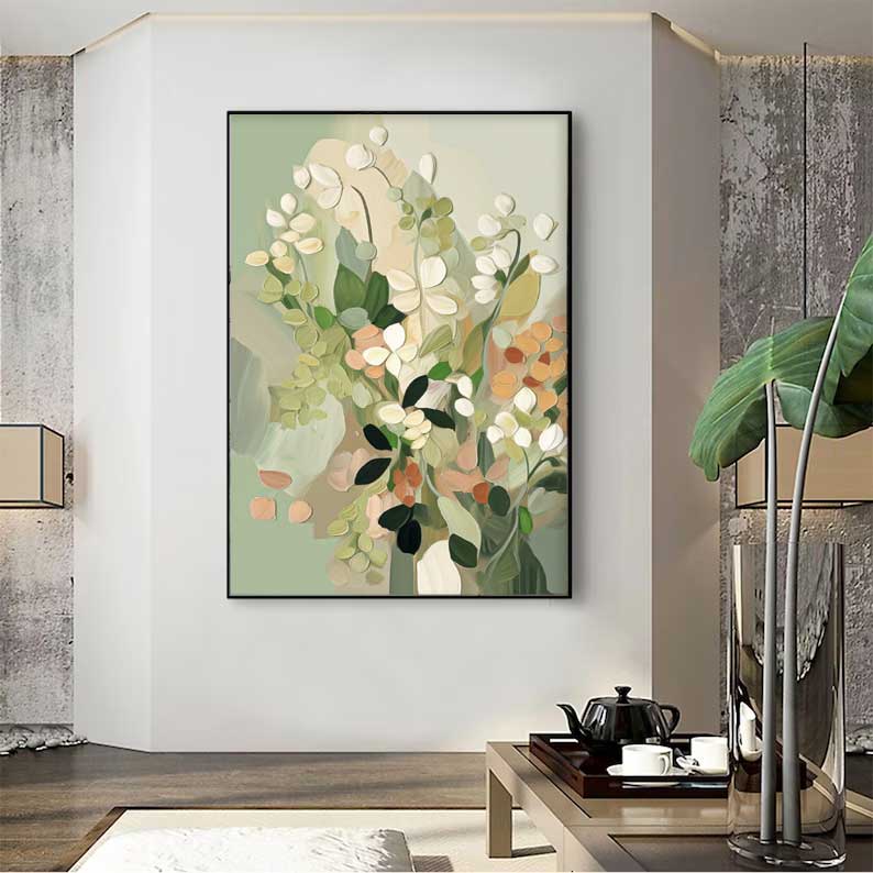 Beauty Abstract Green Leaves Flower Oil Painting On Canvas Big Original Texture Flowers Artwork