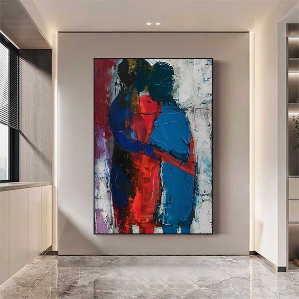 Original Abstract Embrace Wall Art Character Outline Painting Big Human Painting Framed Dark Series Artwork