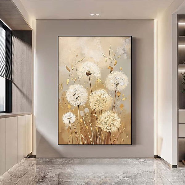 Large Original Texture Flowers Art Abstract Flower Oil Painting on Canvas Delicate Dandelion Painting Wall Decor