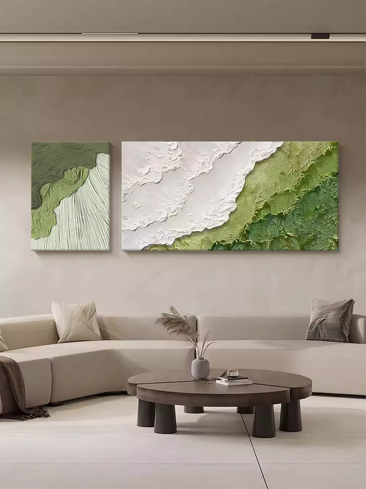 Set of 2 Original Abstract Beach Oil Painting On Canvas Large Texture Green Ocean Wall Art For Living Room