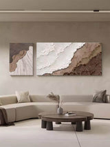 Set of 2 Large Texture Brown Ocean Wall Art Original Abstract Beach Oil Painting On Canvas For Living Room
