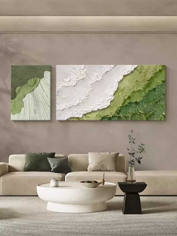Set of 2 Original Abstract Beach Oil Painting On Canvas Large Texture Green Ocean Wall Art For Living Room