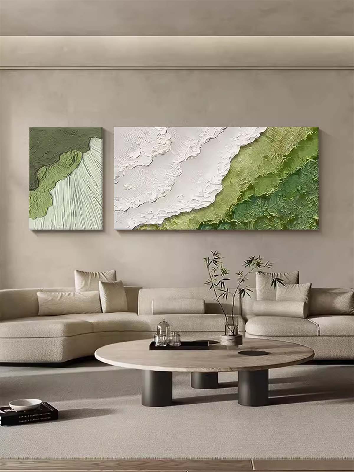 Set of 2 Original Abstract Beach Oil Painting On Canvas Large Texture Green Ocean Wall Art For Living Room