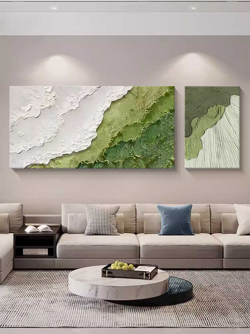 Set of 2 Original Abstract Beach Oil Painting On Canvas Large Texture Green Ocean Wall Art For Living Room