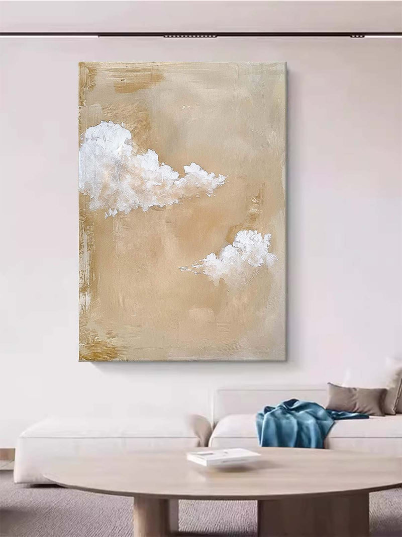 Warm Yellow Cloudiness Texture Large Cloud Painting On Canvas Abstract Cloud Oil Painting Living Room