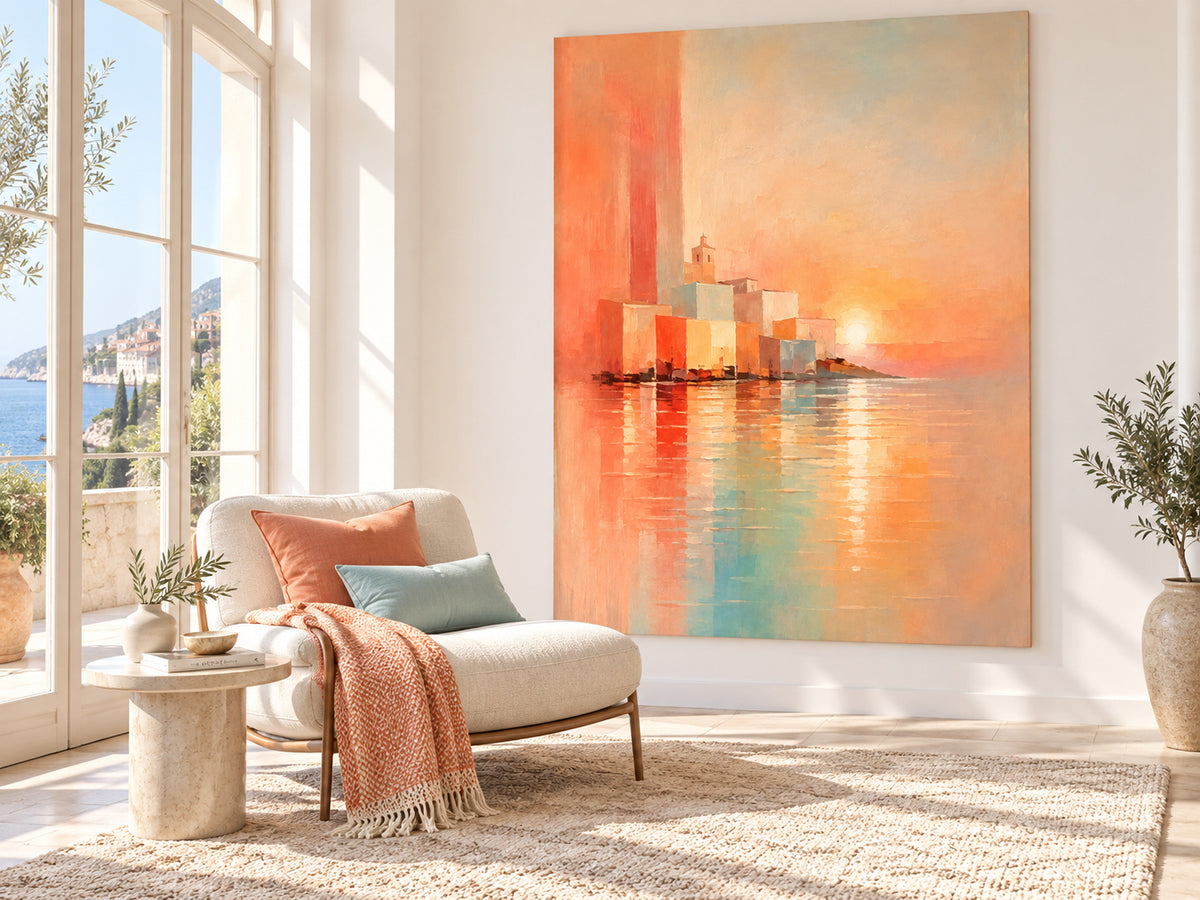 Modern Romantic Impressionist Painting With Textured Sunset Glow