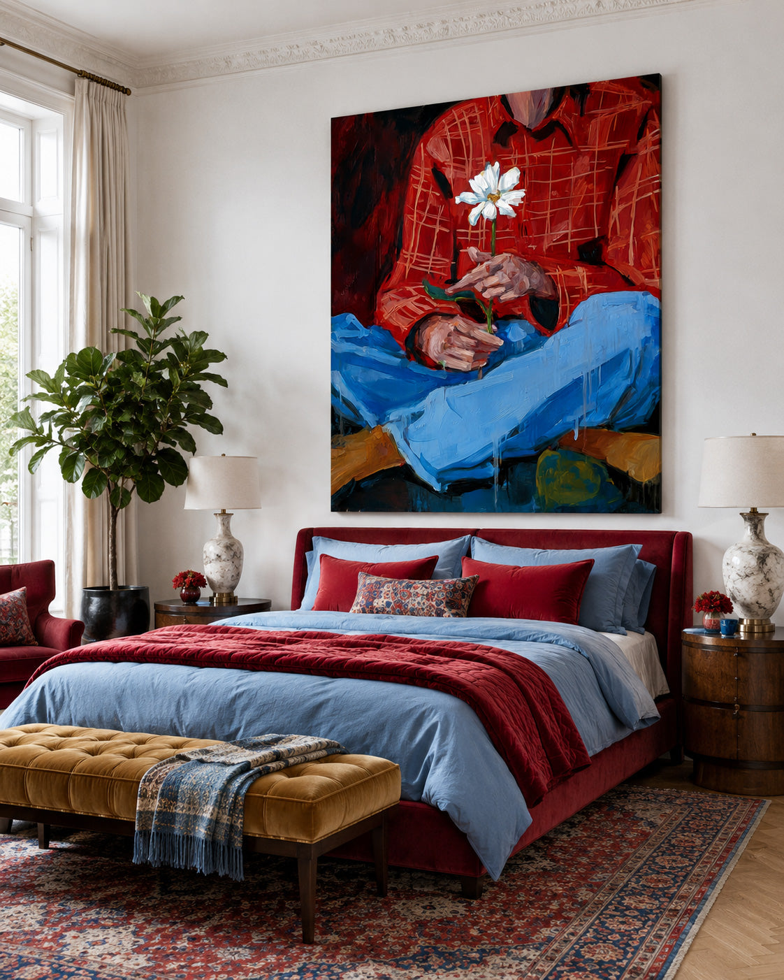 Expressive Oil Painting Of Boy With Flower For Modern Home Decor