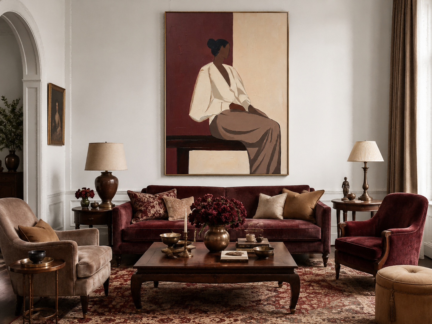 Minimalist Vintage Faceless Woman Painting In Warm Tones For Modern Living Room Wall Art Decor