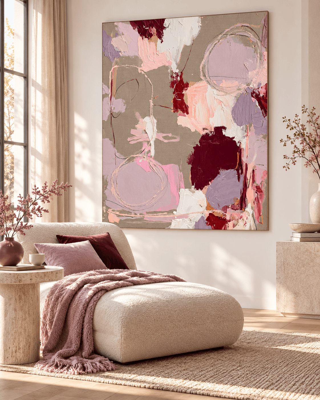 Textured Abstract Painting With Morandi Colors For Quiet Luxury Interiors
