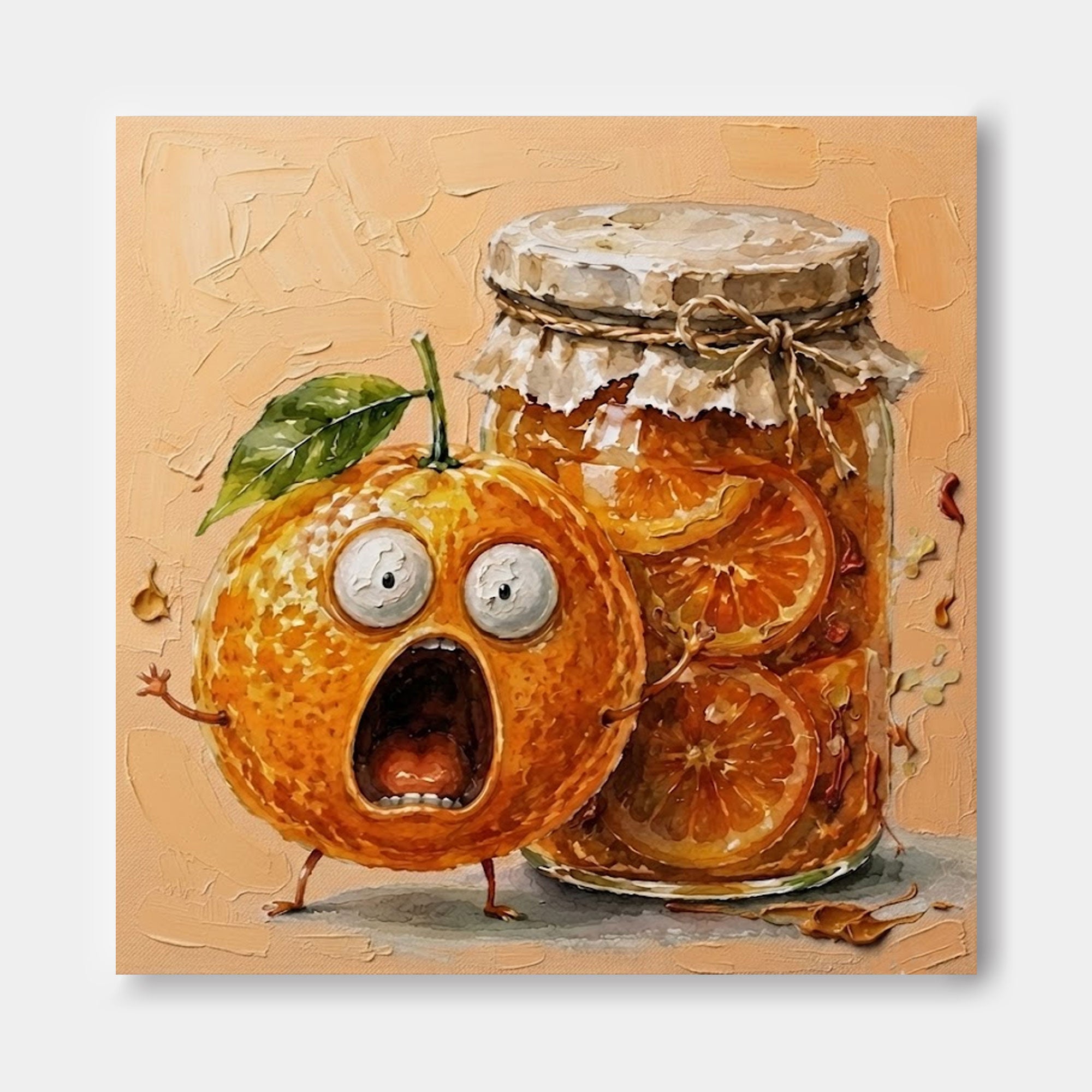 Funny Abstract Painting Of Anthropomorphic Fruit For Playful Home Decor