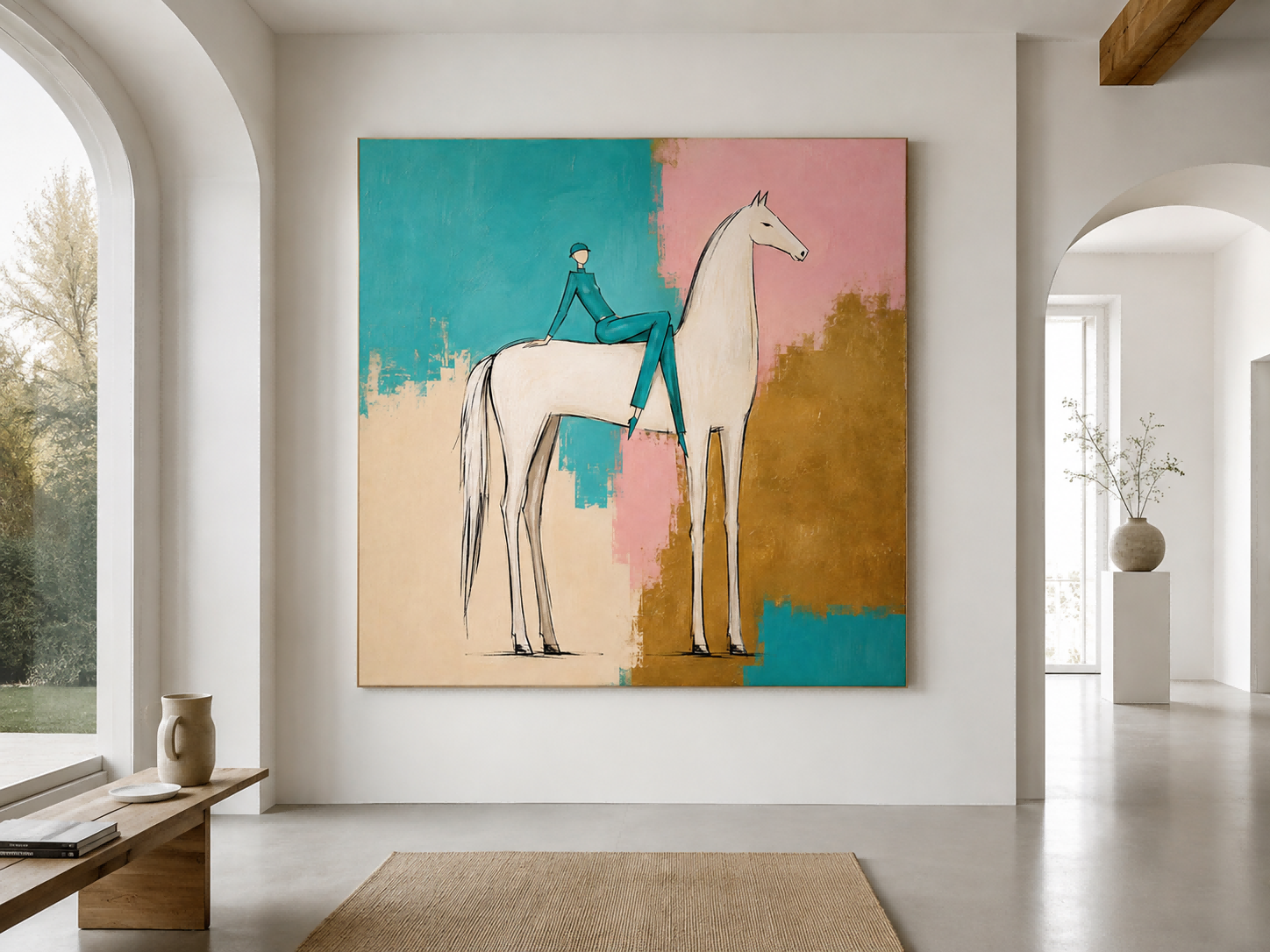 Abstract Equestrian Canvas Painting In Modern Pop Style With Vibrant Color Blocks