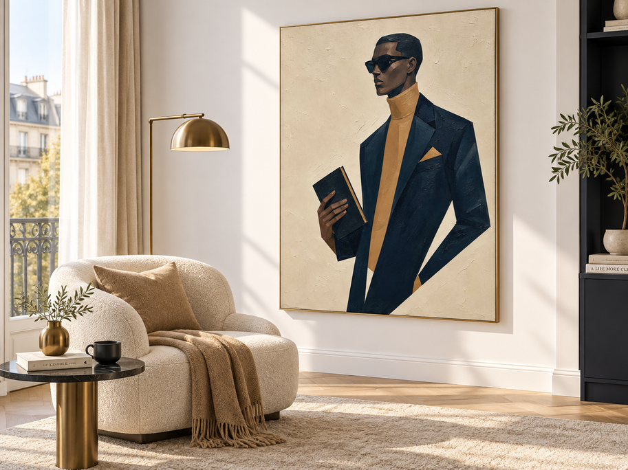Vintage Geometric Abstract Art Of A Man In Suit And Sunglasses