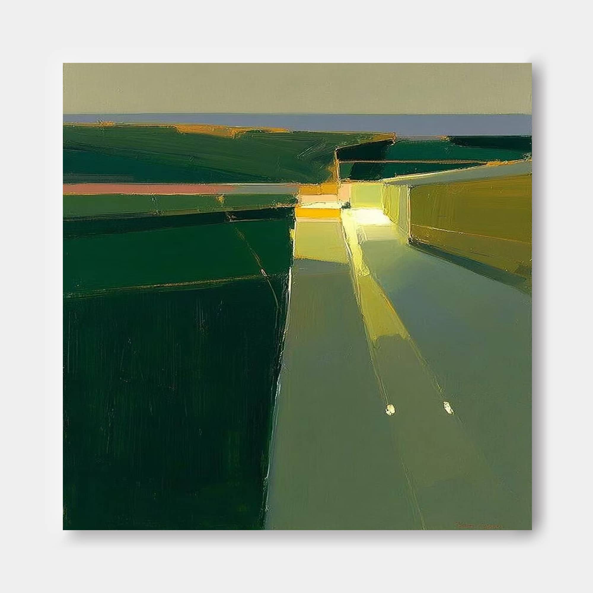 Modern Abstract Green And Yellow Square Oil Painting For Living Room Wall Art Decor
