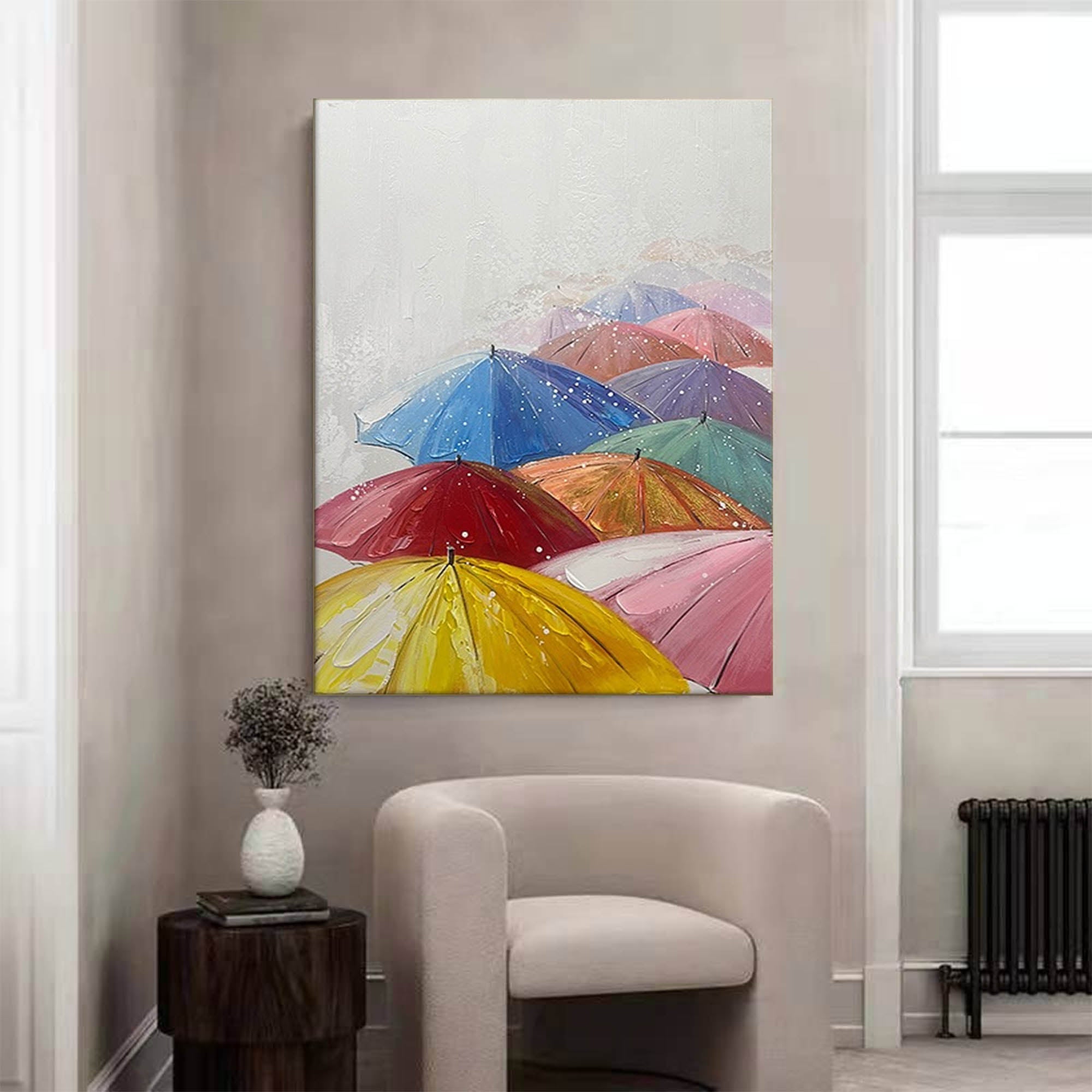 Modern Original Umbrella Wall Paintings Canvas Abstract Landscape Oil Painting Hand Painted For Living Room