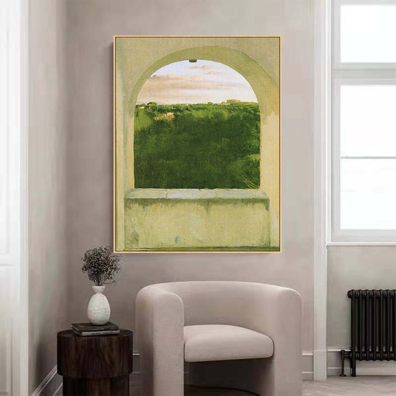 Green Landscape Window View Canvas Art Modern Abstract oil painting Wall Art Living Room
