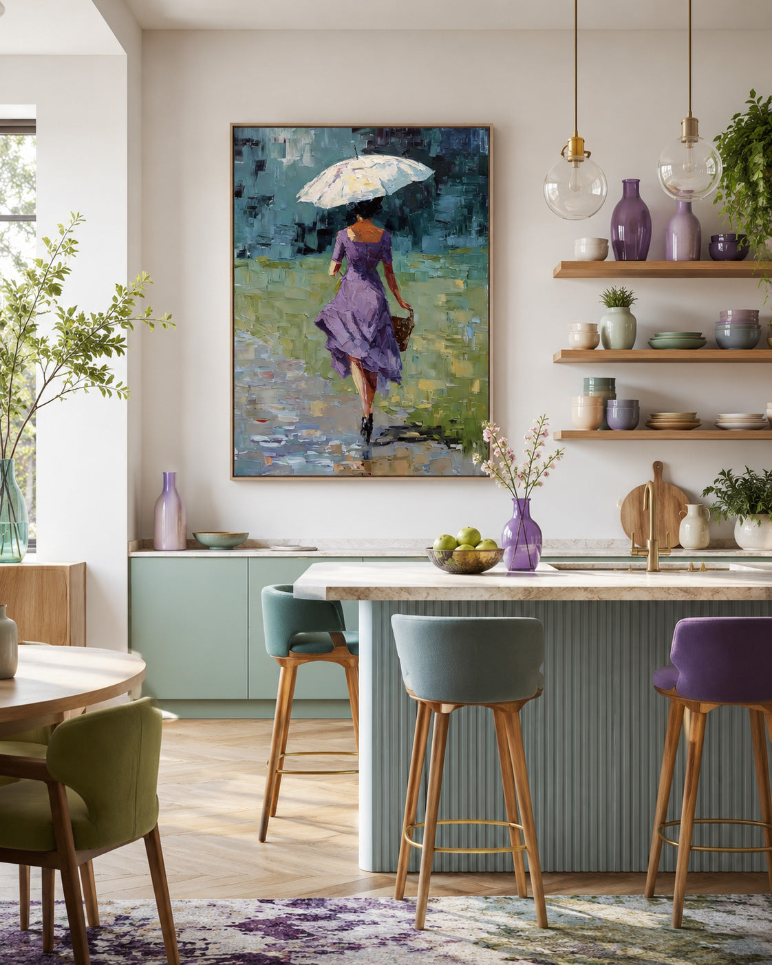 Modern Abstract People Art Vertical Canvas With Textured Brushstrokes For Hallway