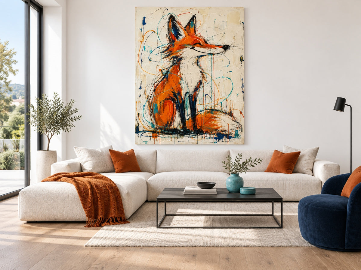 Vibrant Abstract Fox Art With Blue And Orange Contrast