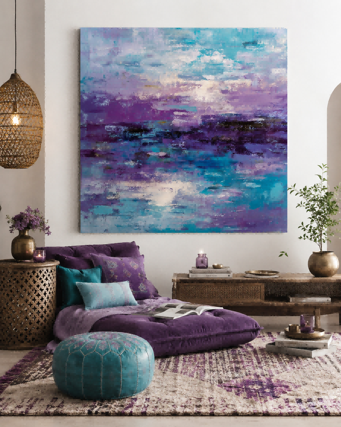 Handmade Textured Oil Painting Abstract Art With Bold Colors And Linen Canvas