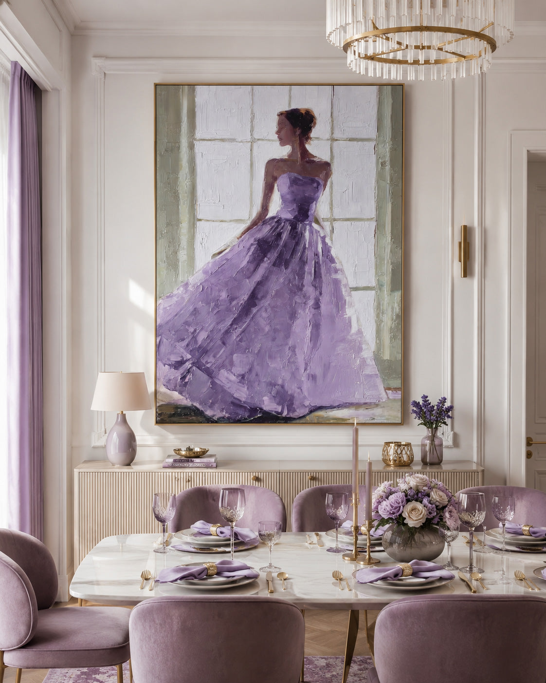 Luxury Original Artwork Of Woman In Purple Dress For Bedroom Or Lounge Interior Design Accent