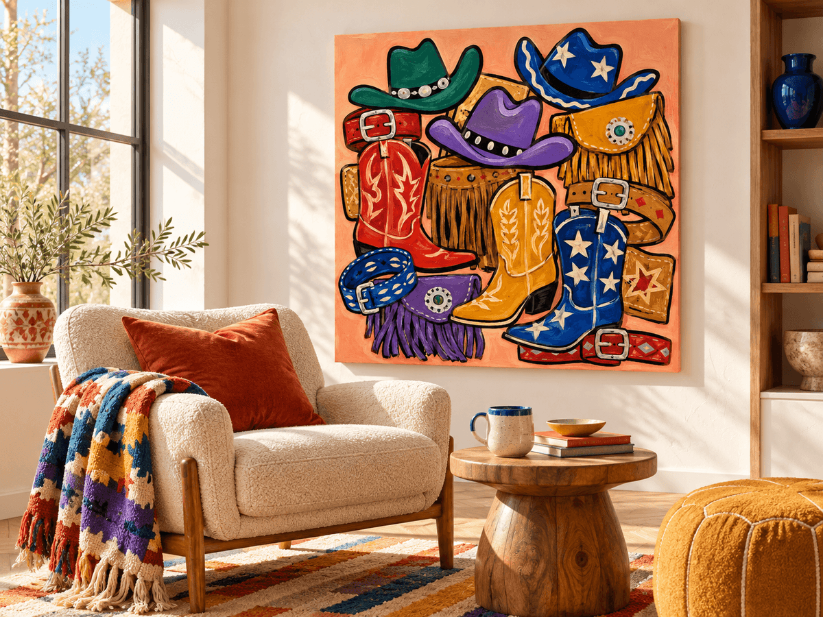 Vintage Pop Art Style Cowboy Accessories Canvas Art