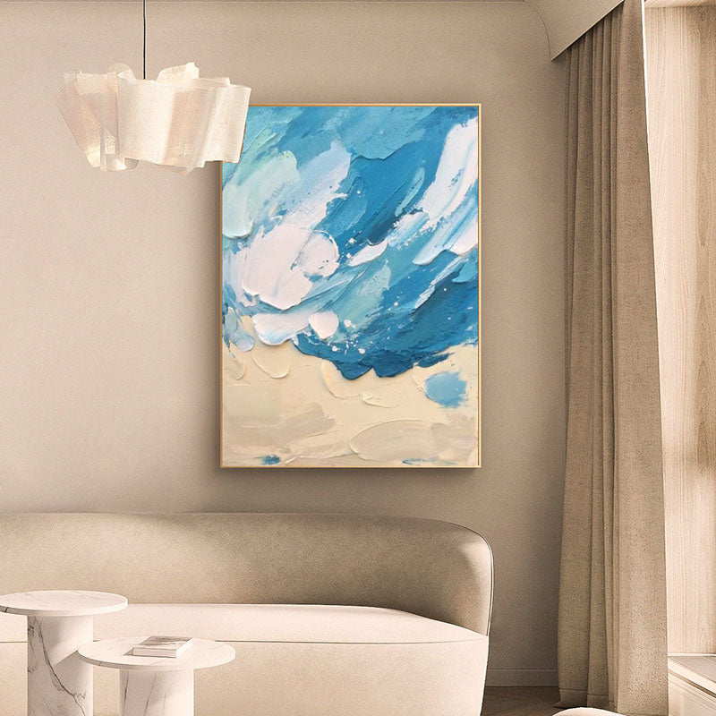 Blue Original Sea Abstract Oil Painting Large Sea 3D Texture Painting Ocean Canvas Wall Art Living Room Decor