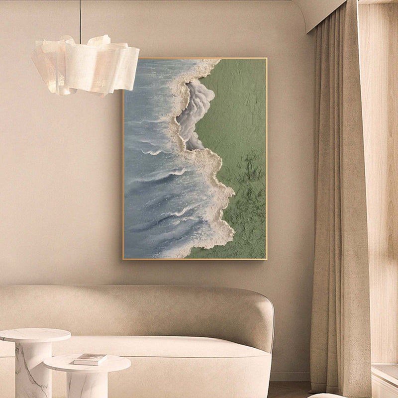 Original Abstract Beach Oil Painting On Canvas Large Blue Ocean Wall Art Seascape Painting Living room Wall Decor