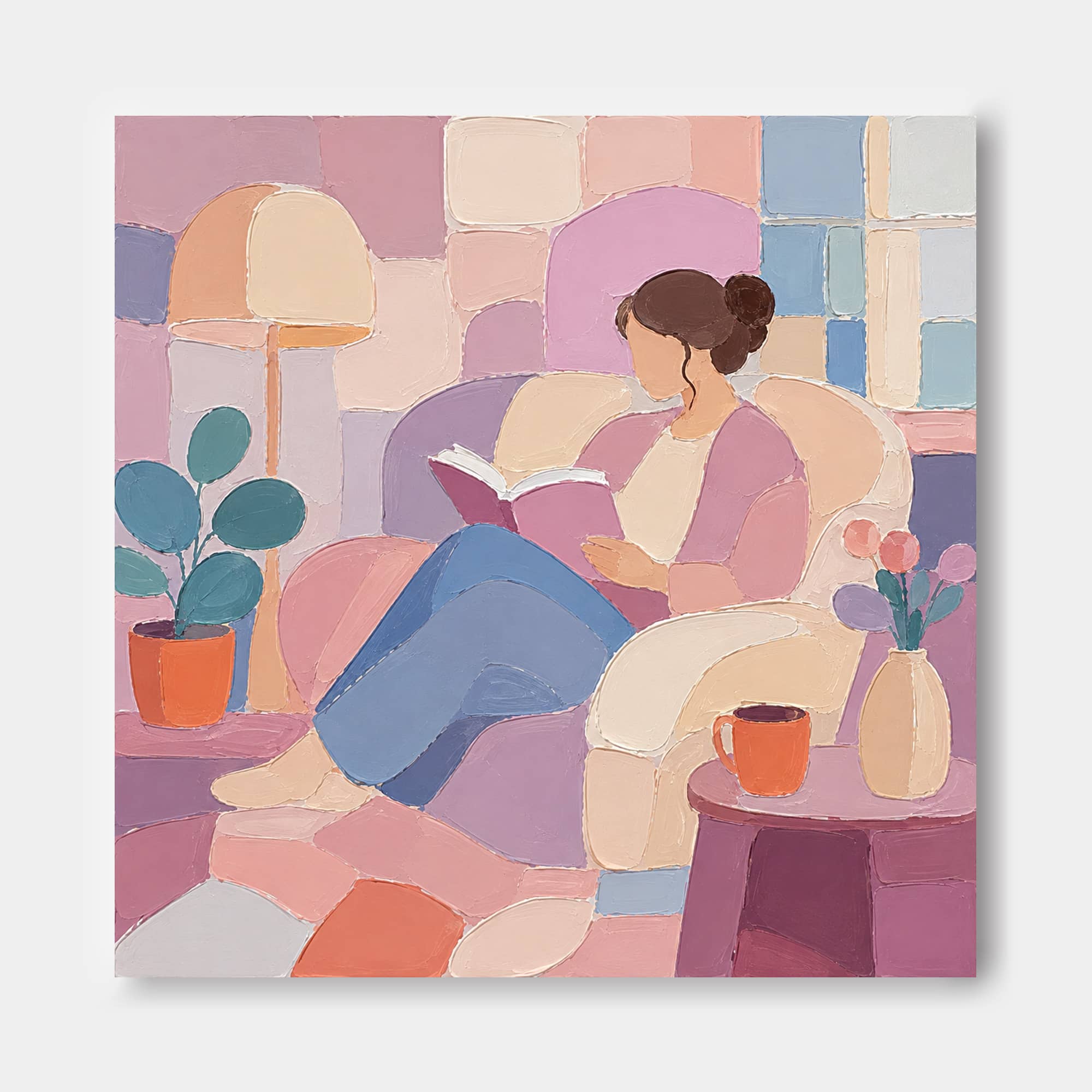 Geometric Block Style Artwork With People Theme For Unique Home Gift Ideas